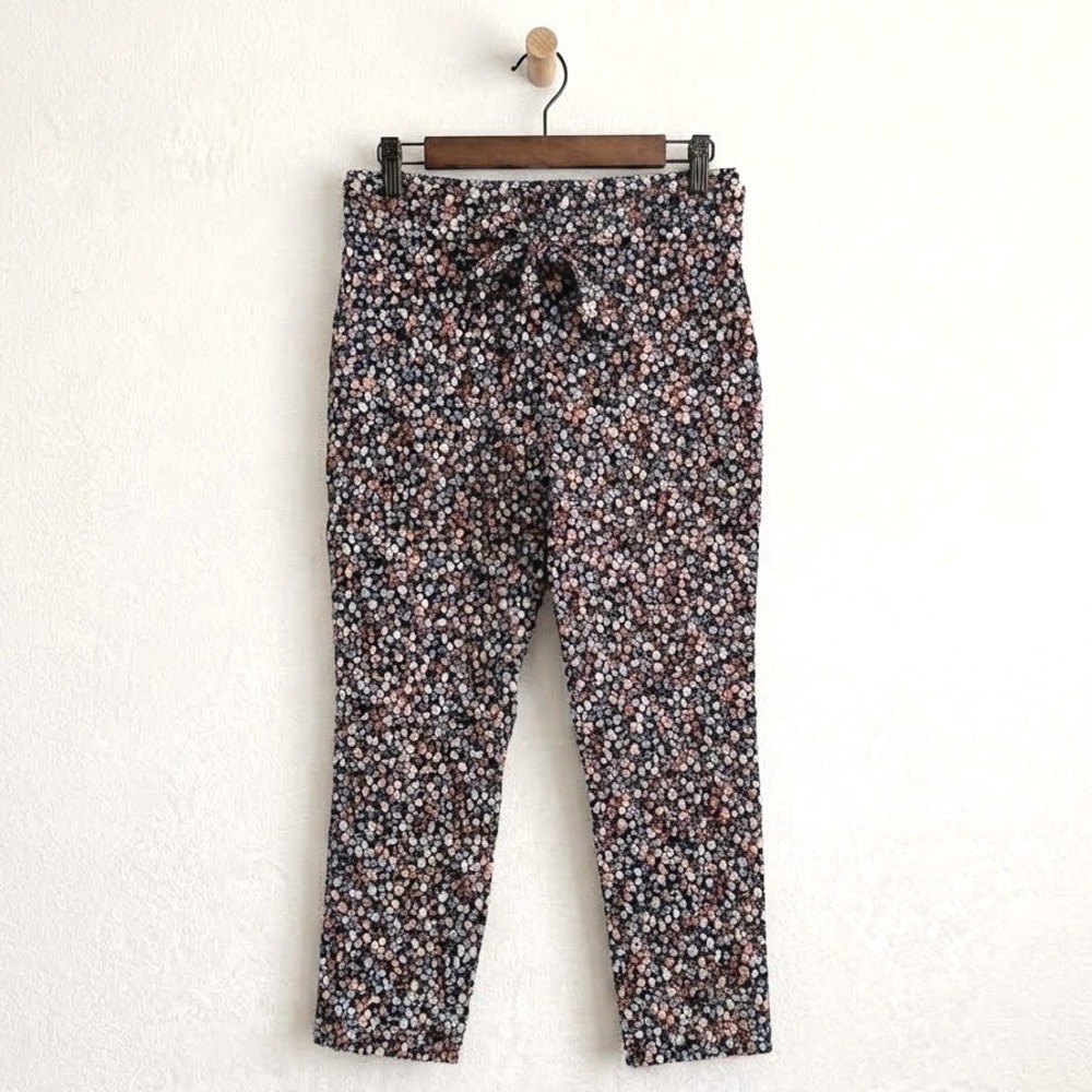 Jules & Leopold Cottagecore Floral Tie Waist Cropped Pants XL Brown Ditsy Print